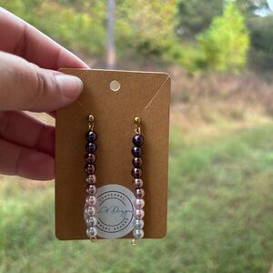 Handmade, beaded, graduated color, purple/pink/silver pearl dangle earrings